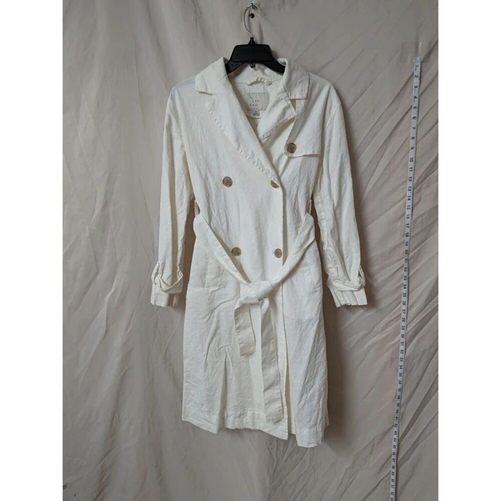 NWT A New Day Off-White Linen Blend Double Breasted Trench Coat Size XS